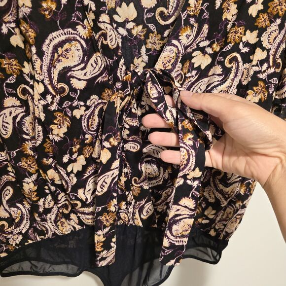 Intimately Free People Call Me Later Bodysuit Paisley Black XL Ruffle Chic Boho - Picture 4 of 15